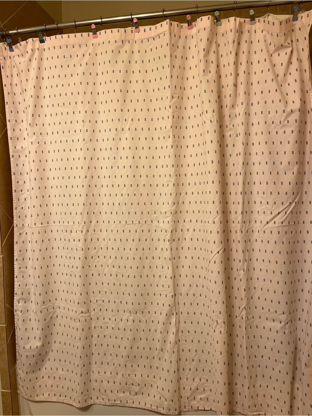 Threshold Light Pink with Black Stripe Detailing Shower Curtain